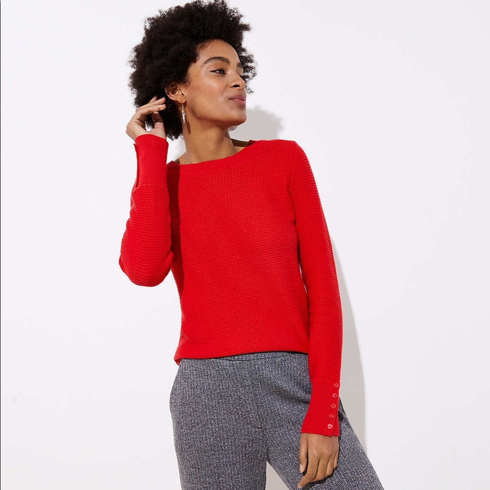 PETITE TEXTURED BUTTON CUFF SWEATER